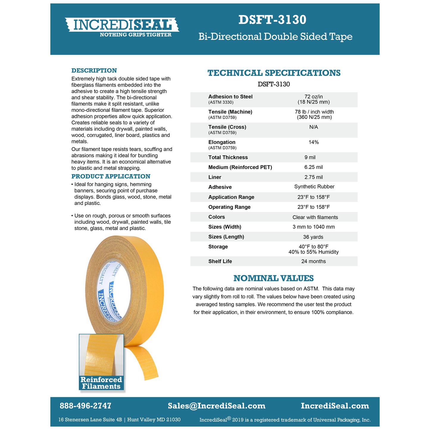 color: Clear with Filaments ~ alt: Strongest Double Sided Tape, Bi-Directional Filament, 9 Mil, 36 Yards