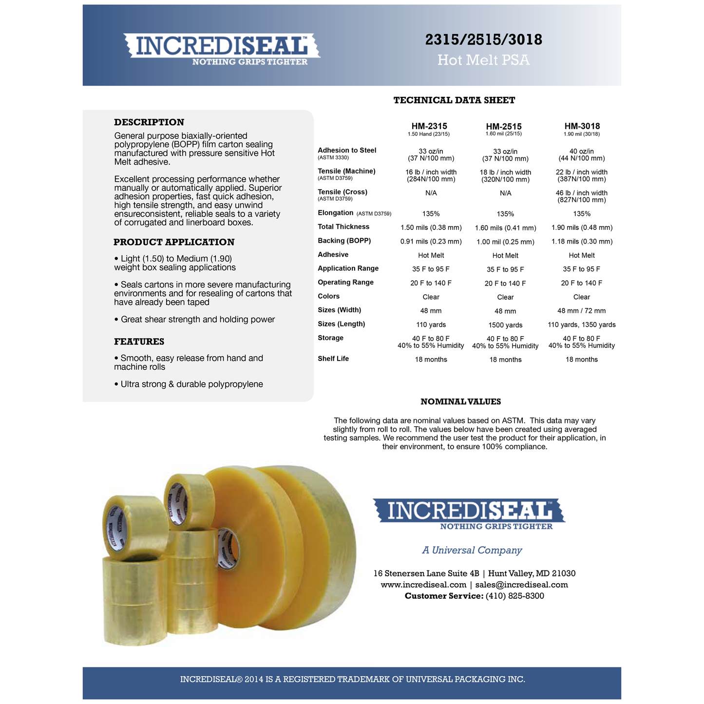 color: transparent ~ size 3" ~ alt: UNPK.HM3-3018 Hot Melt Tape, 3” x 110 yards, 24 rolls per case