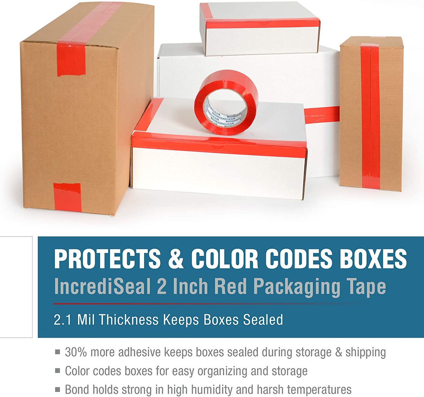 color: red ~ size 2" ~ alt: AT2-R3023 IncrediSeal ™ Polypro Packaging Tape, 2" x 110 yds, x 2.10 mil, Red Packaging Tape, 36 rolls/case