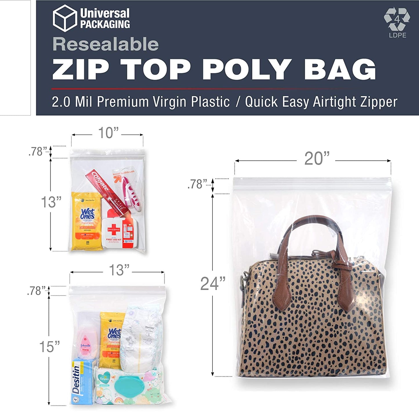 color: clear ~ size 20" x 24" (500 count) ~ alt: Clear 2.0 mil Re-sealable Bags