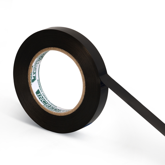 color: black ~ size 3/4" ~ alt: AT34-4028 IncrediSeal ™ Polypro Strapping Tape, 3/4" x 110 yds, 2.70 mil, Black, 66 rolls/case