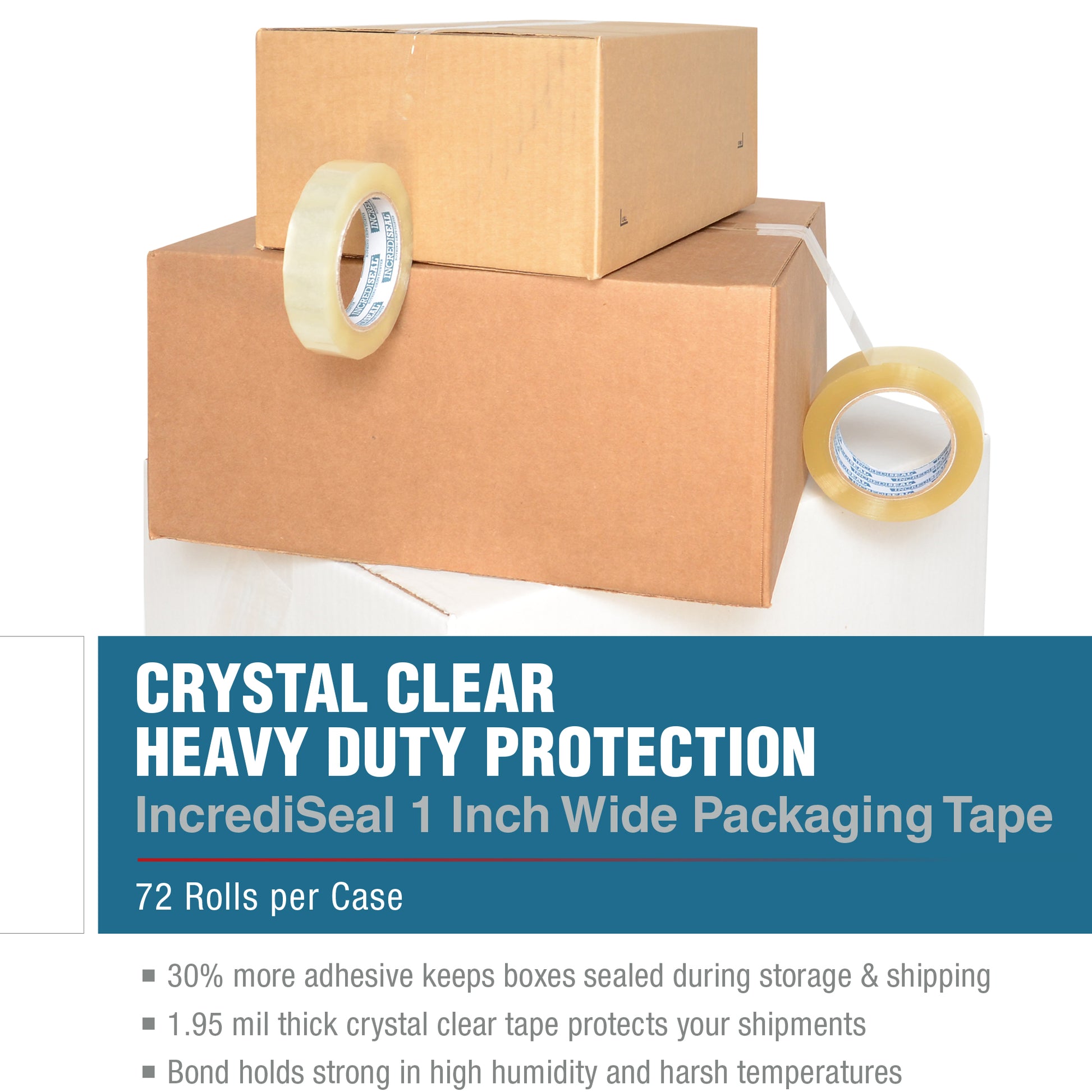 color: clear ~ size 1" ~ alt: AT1-2822  IncrediSeal ™ Polypro Strapping Tape, 1" x 110 yds, 1.95 mil,  Clear, 72 rolls/case