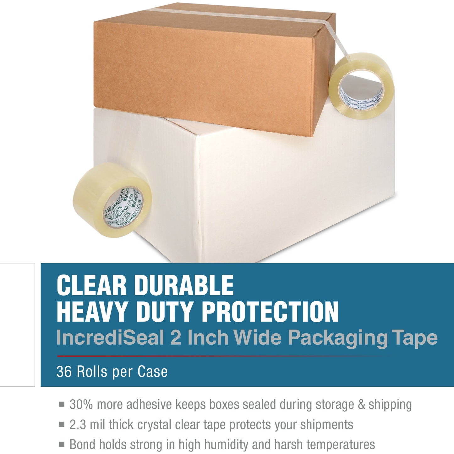 color: clear ~ size 2" ~ alt: AT2-3028 IncrediSeal ™ Polypro Packaging Tape, 2" x 110 yds, x 2.30 mil, Clear Hand Tape, 36 rolls/case