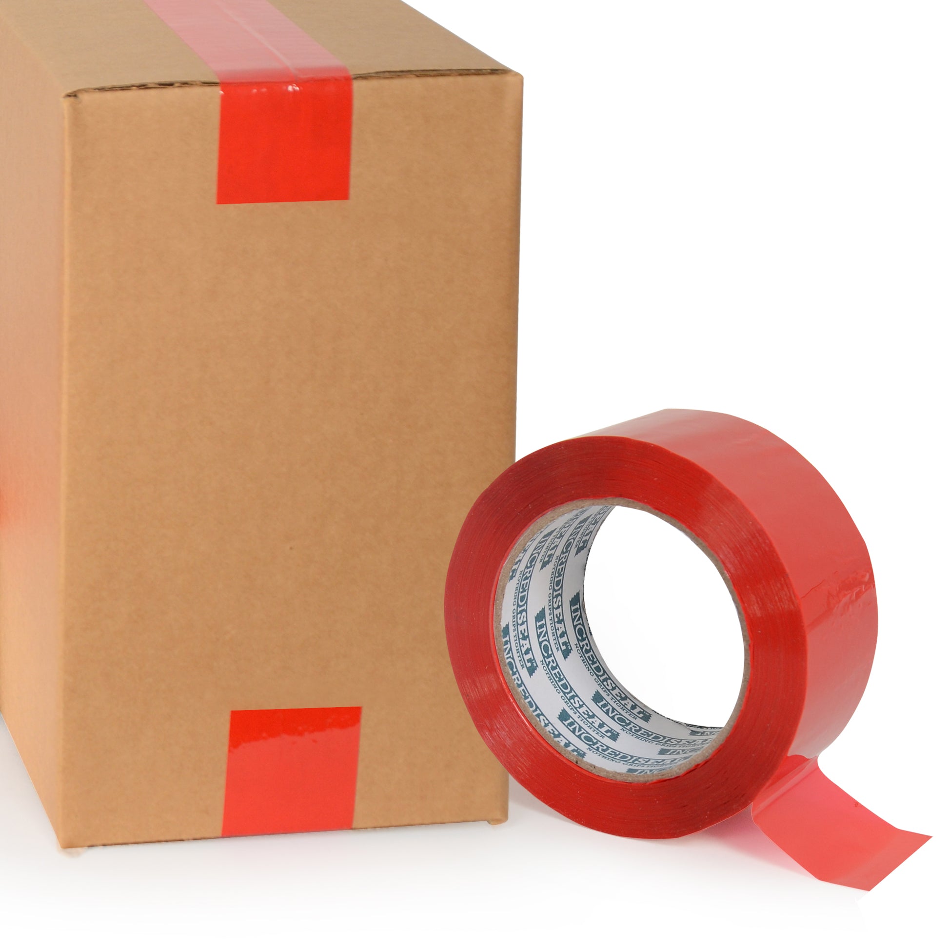 color: red ~ size 2" ~ alt: AT2-R2520 IncrediSeal ™ Polypro Packaging Tape, 2" x 110 yds, x 1.76 mil, Red Packaging Tape, 36 rolls/case