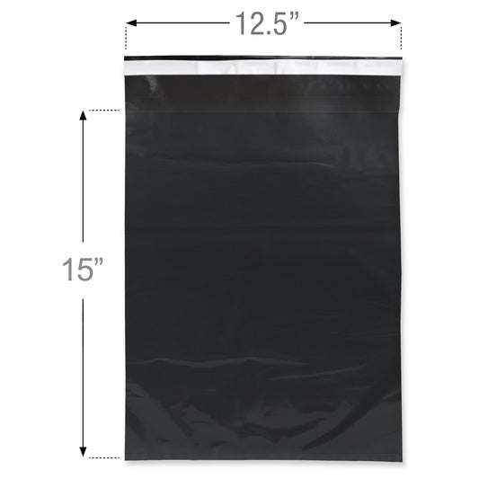 color: black~ size 12.5" x 15" (125 count) ~ alt: Plain Courier Bag (Lip and Tape Seal)