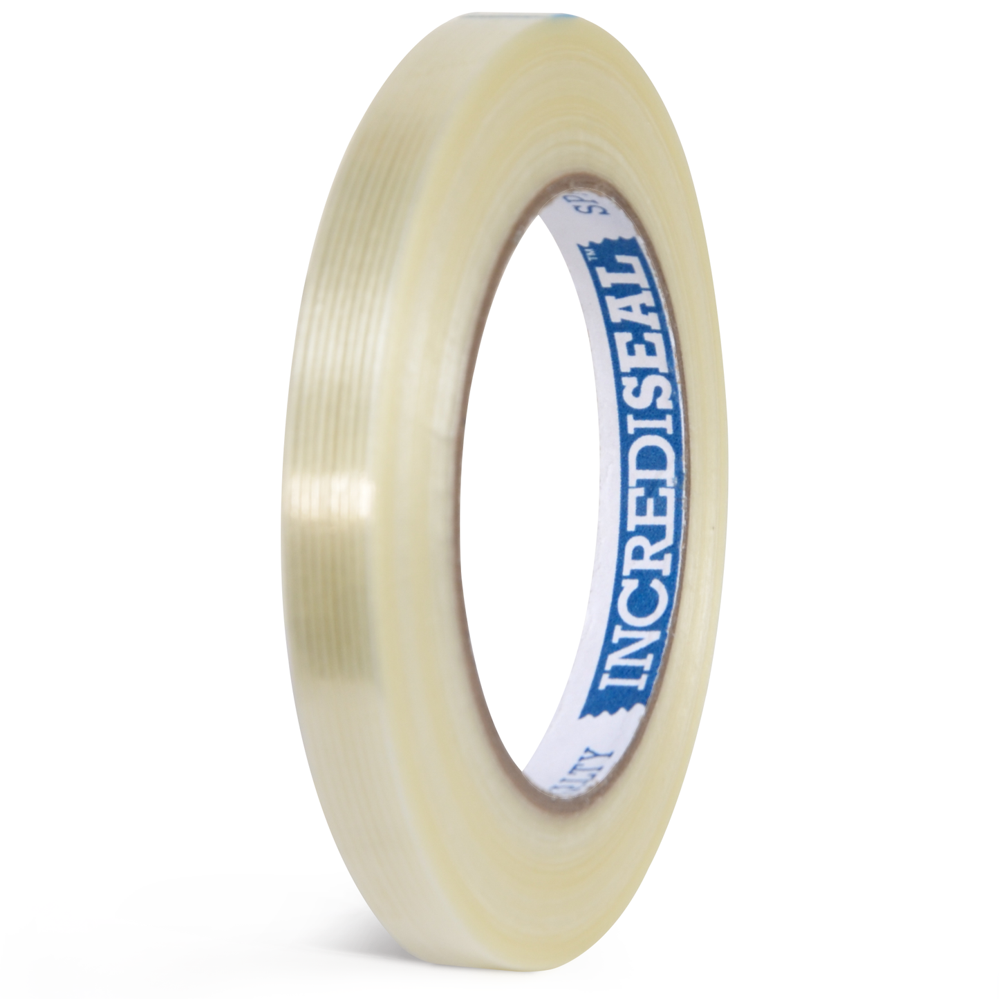 color: clear with filaments ~ alt: Custom Slit Filament Tape, 4.25 Mil, 60 Yards