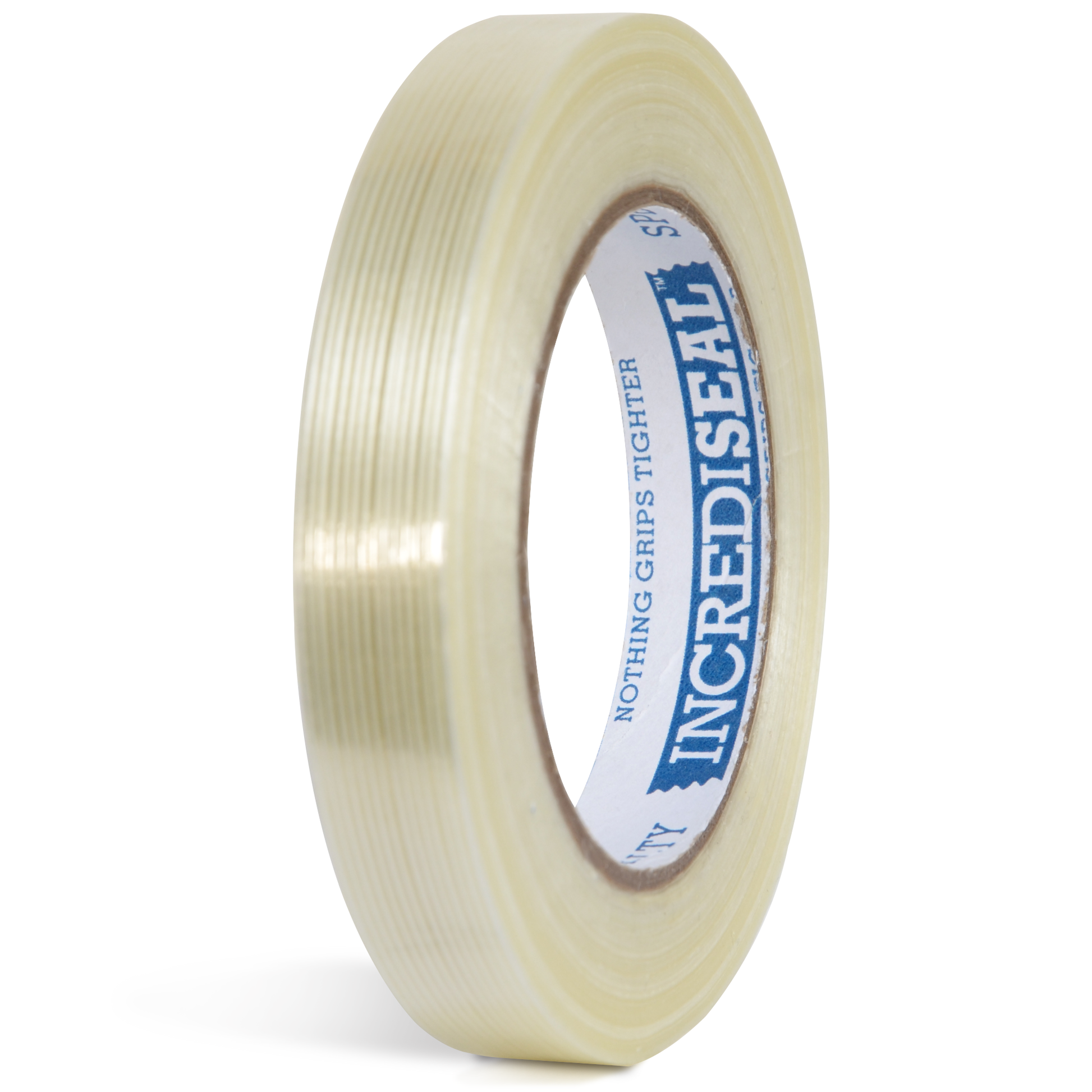 color: clear with filaments ~ alt: Custom Slit Filament Tape, 4.25 Mil, 60 Yards