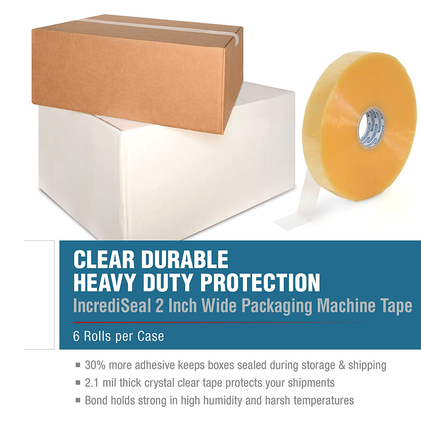 color: clear ~ size 2" ~ alt: AT2-3023M IncrediSeal ™ Polypro Packaging Tape 2" x 1350 yds, 2.10 mil, Clear Machine Tape 6 Rolls per Case