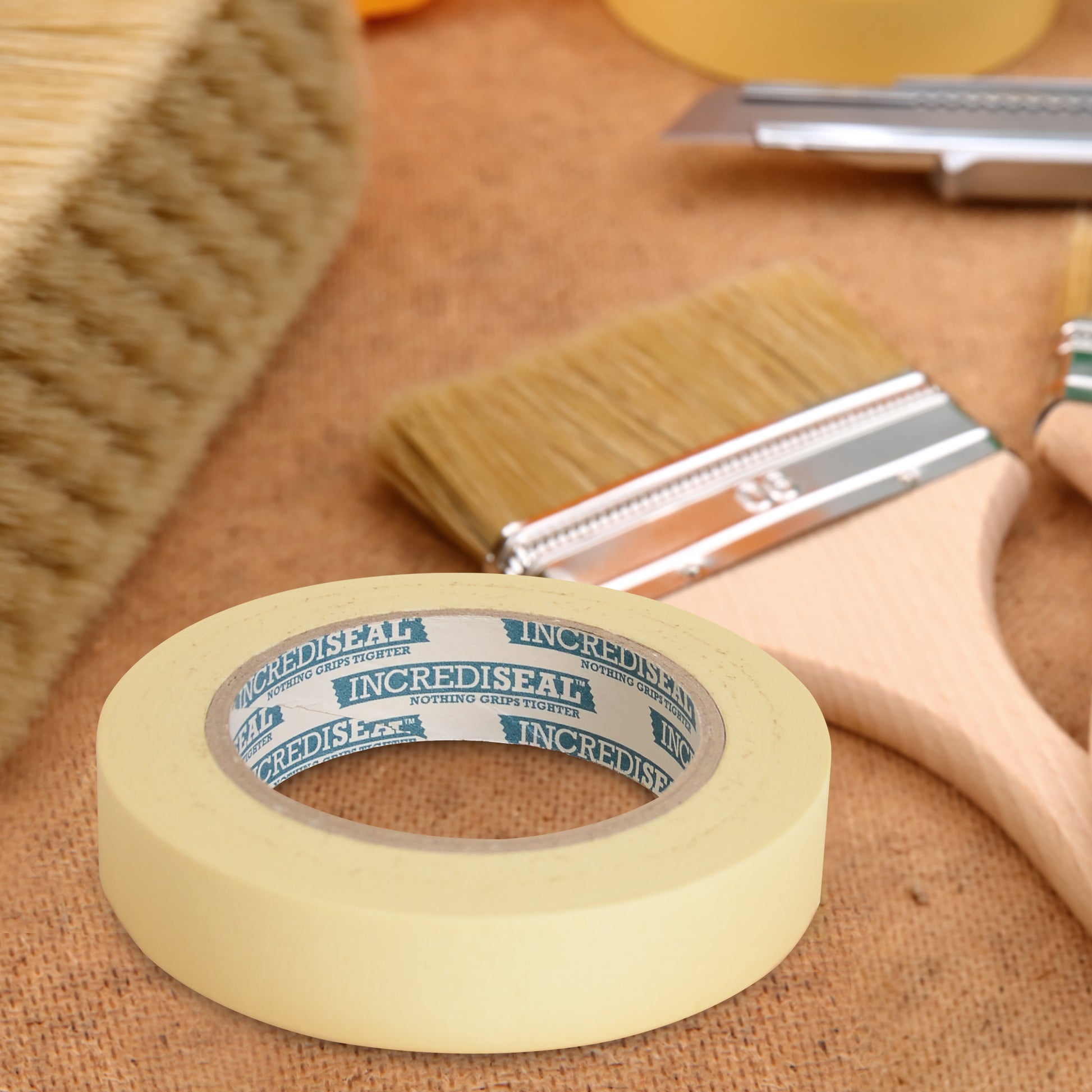 color: crepe ~ size 1" ~ alt: MT1-10040 IncrediSeal ™ Low Tack Masking Tape, 1" x 60 yds, x 4.50 mil, 36 rolls/case