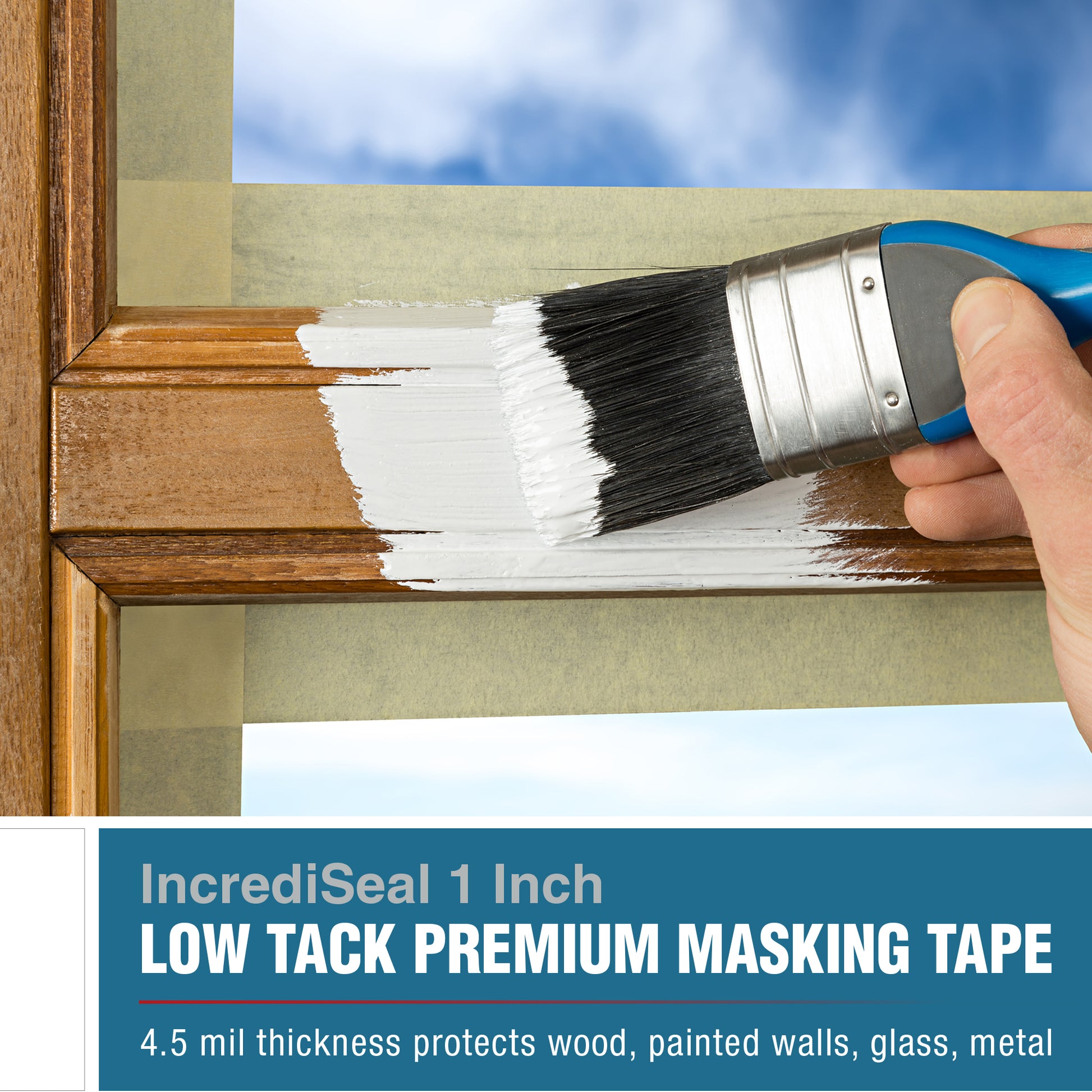 color: crepe ~ size 1" ~ alt: MT1-10040 IncrediSeal ™ Low Tack Masking Tape, 1" x 60 yds, x 4.50 mil, 36 rolls/case