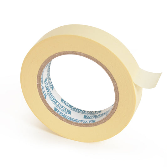 color: crepe ~ size 1" ~ alt: MT1-10040 IncrediSeal ™ Low Tack Masking Tape, 1" x 60 yds, x 4.50 mil, 36 rolls/case