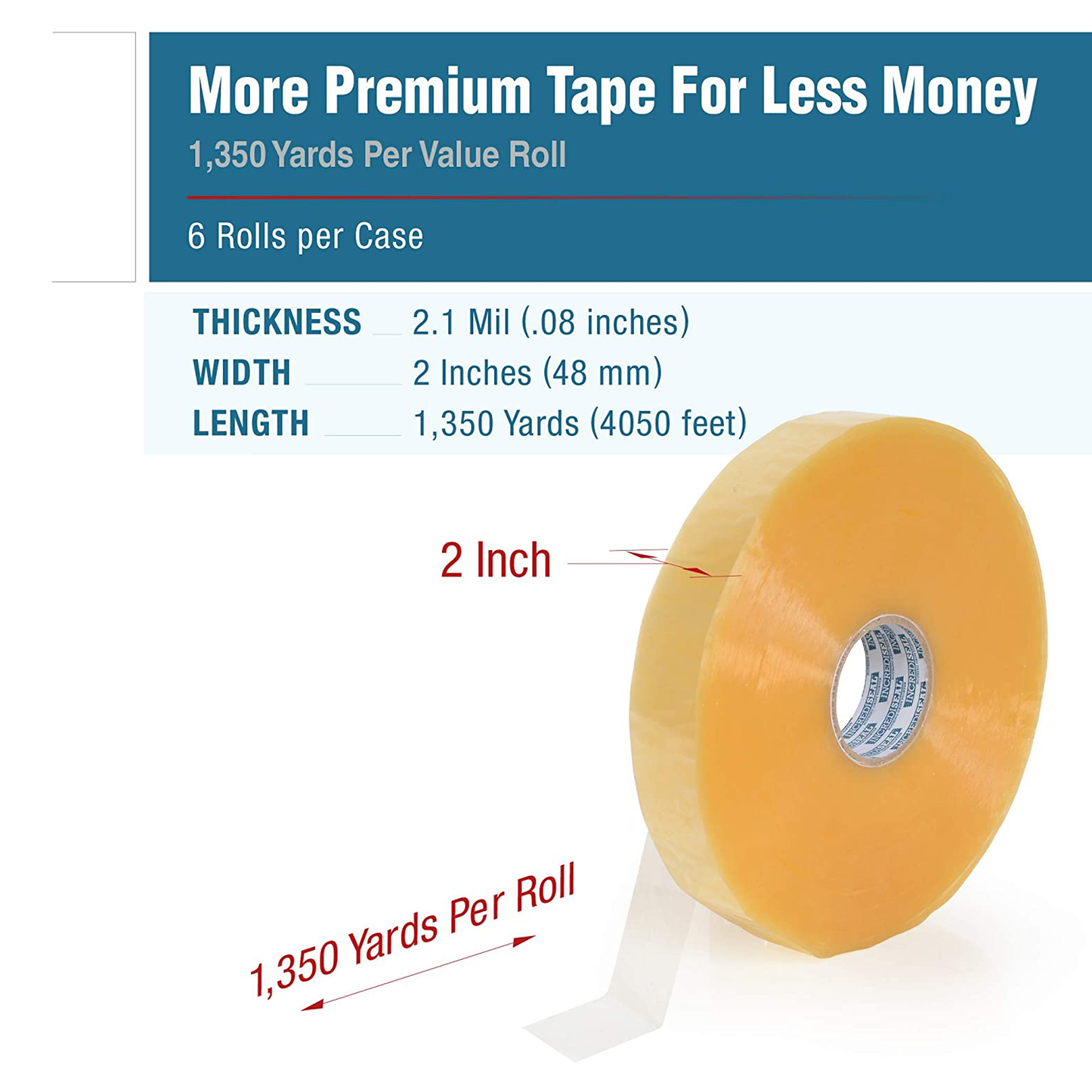 color: clear ~ size 2" ~ alt: AT2-3023M IncrediSeal ™ Polypro Packaging Tape 2" x 1350 yds, 2.10 mil, Clear Machine Tape 6 Rolls per Case