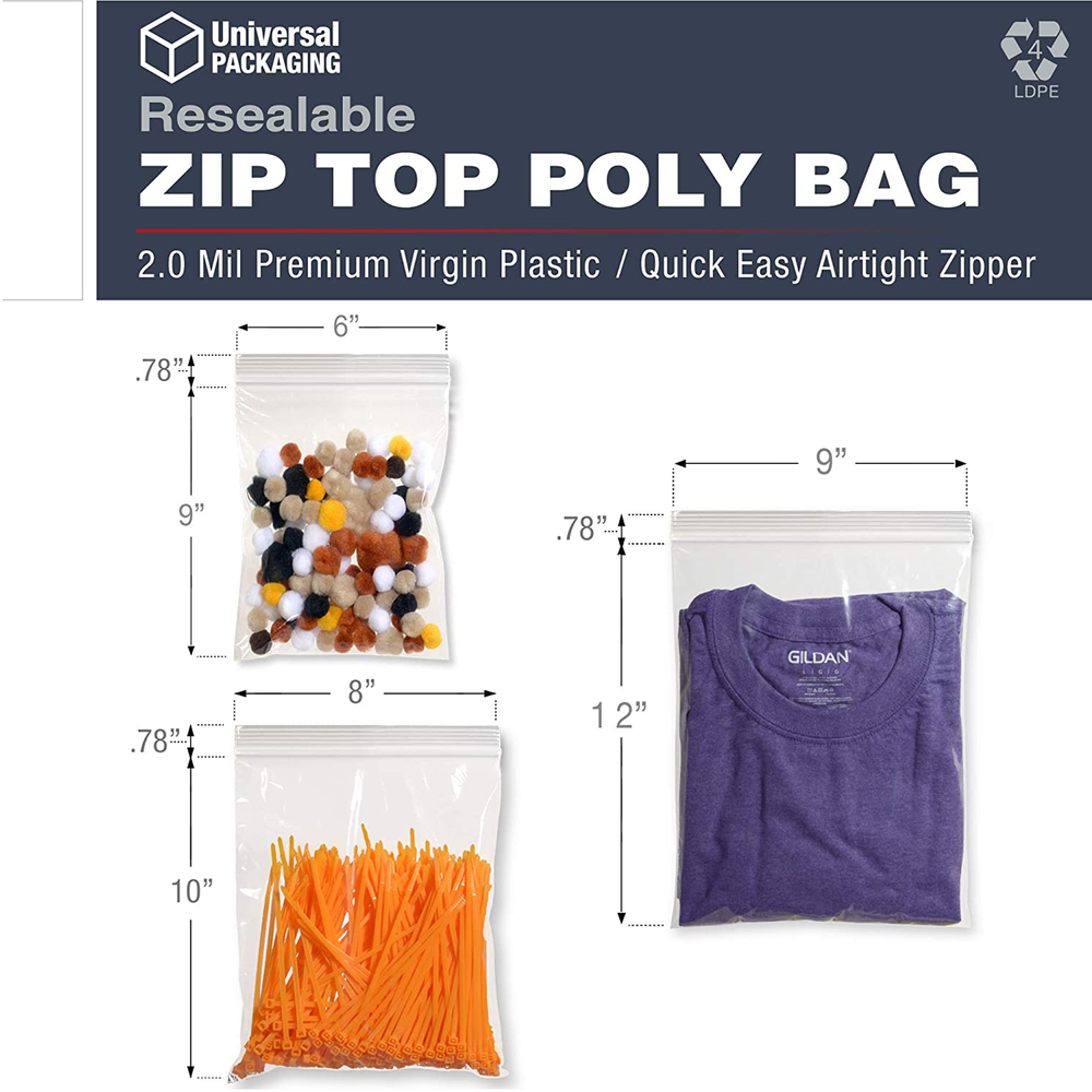 Clear Ziplock Bags, 2.0 mil, Re-sealable, Zipper Top
