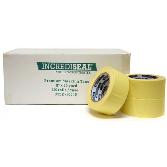color: crepe ~ size 2" ~ alt: MT2-10040 IncrediSeal ™ Low Tack Masking Tape, 2" x 60 yds, x 4.50 mil, 18 rolls/case